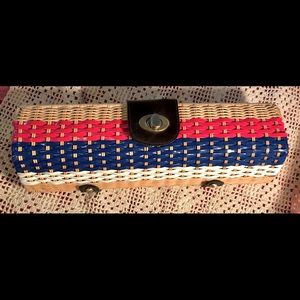 Classic Vintage Wicker Clutch..Red White & Blue!!
